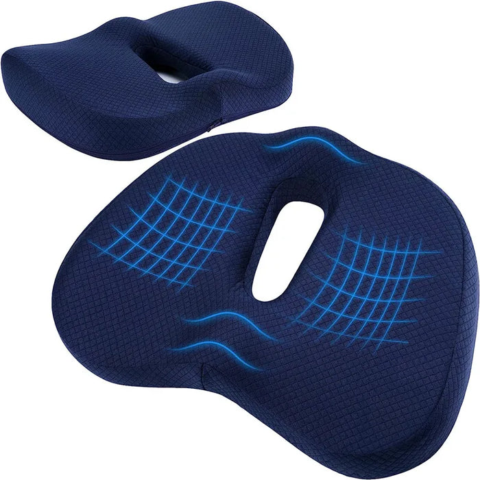 Coussin de siège ergonomique en mousse à mémoire de forme avec antidérapant pour chaises de bureau – Soulagement confortable de la douleur au coccyx avec housse en maille ventilée JAF017