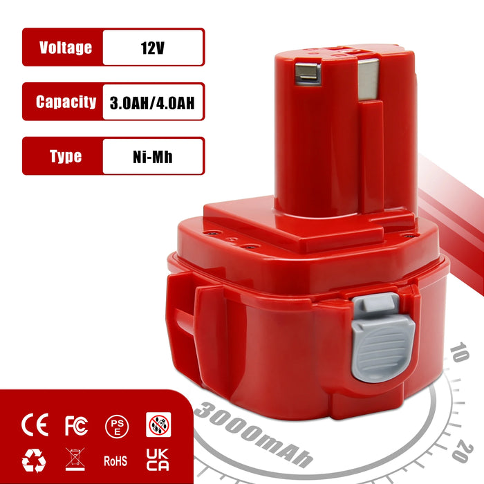 Batterie Ni-Mh haute performance 4000 mAh pour outils Makita 12 V – Compatible avec les modèles 1200 1220 1201 1222 1233SA B1235 192681 5