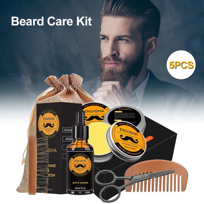 Kit para el crecimiento de la barba para hombres: aceites esenciales, herramientas de peinado y productos de cuidado