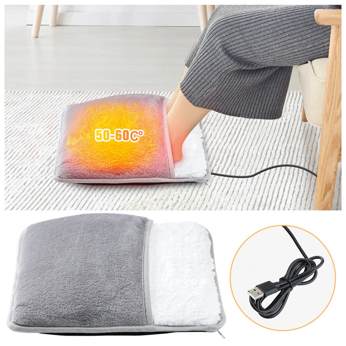 Chauffe-pieds électrique avec coussin chauffant pour une utilisation hivernale, chargement USB, peluche douce, lavable et améliore le sommeil.