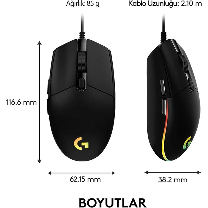 Ratón de juegos con cable USB Logitech G102, efecto óptico arcoíris de 8000 DPI para ordenador PC/Mac y portátil