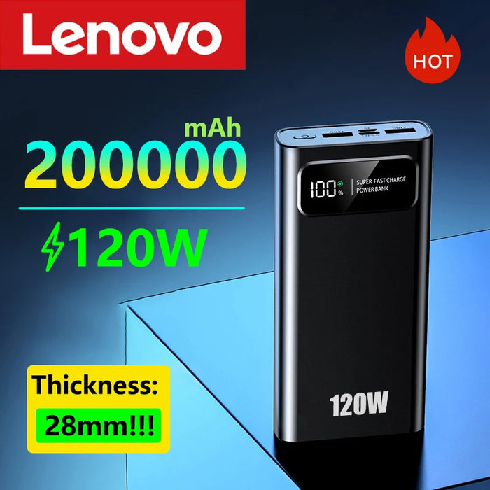 Lenovo-Banco de energía de carga rápida, 120W, 200000mAh, capacidad Ultra grande con pantalla Digital para batería externa de iPhone