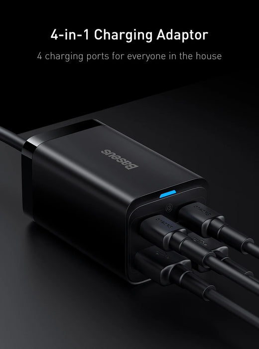 Baseus 65W GaN Desktop Fast Charger - Cargador 4 en 1 para portátil y teléfono móvil para iPhone 15, 14, 13 Pro Max, Xiaomi y Samsung