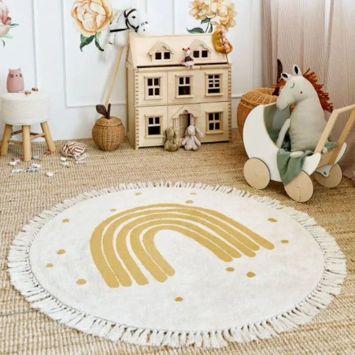 Tapis rond moelleux à franges pour salon, tapis de jeu en fourrure blanche pour enfants, tapis en peluche doux pour chambre d'enfants