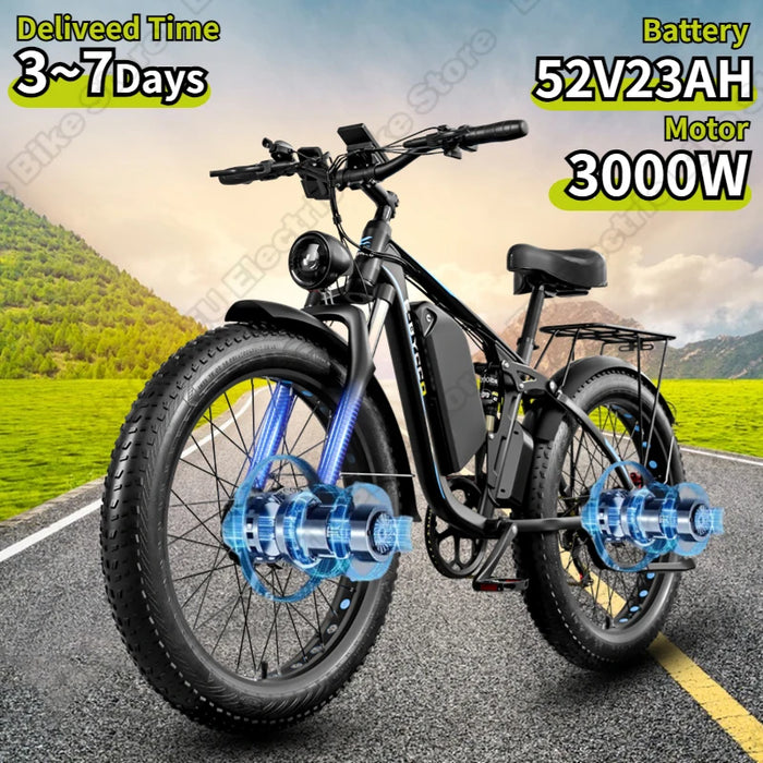 EB7Pro Elcykel 3000W Doppelmotor 52V23AH Lithiumbatterie City Cycle 26*4,0 für Fahrrad-Mountainbike