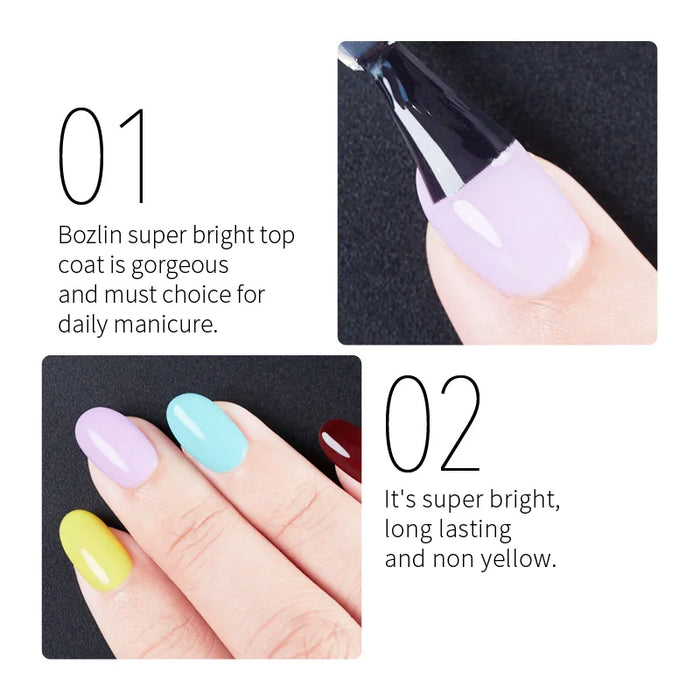 BOZLIN 15ML Super Top Coat Funktion Gel Kein Trocknen Matte Top Gel Transparent Soak Off UV LED Nail art Maniküre Gel Lack Primer