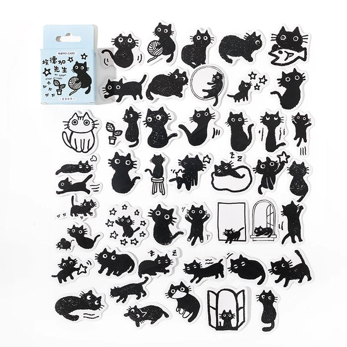 45 autocollants chat noir Kawaii - autocollants charmants pour scrapbooking, agenda et planificateur