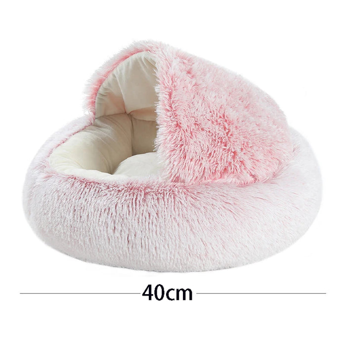 Round cat bed with soft and warm plush material - sleeping nest for small dogs and kittens