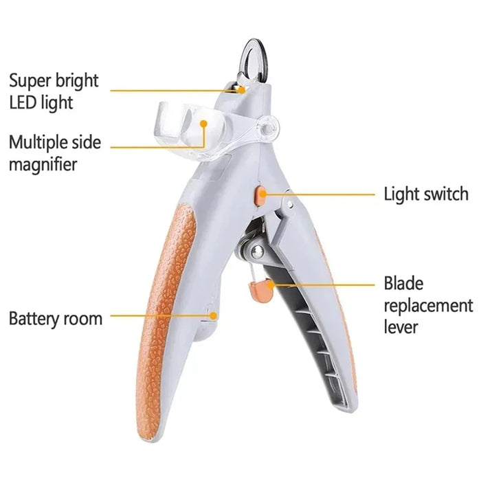 Tondeuse à griffes pour animaux de compagnie avec lumière LED, avec fonction d'amplification, outil spécial pour couper les griffes des chiens et des chats