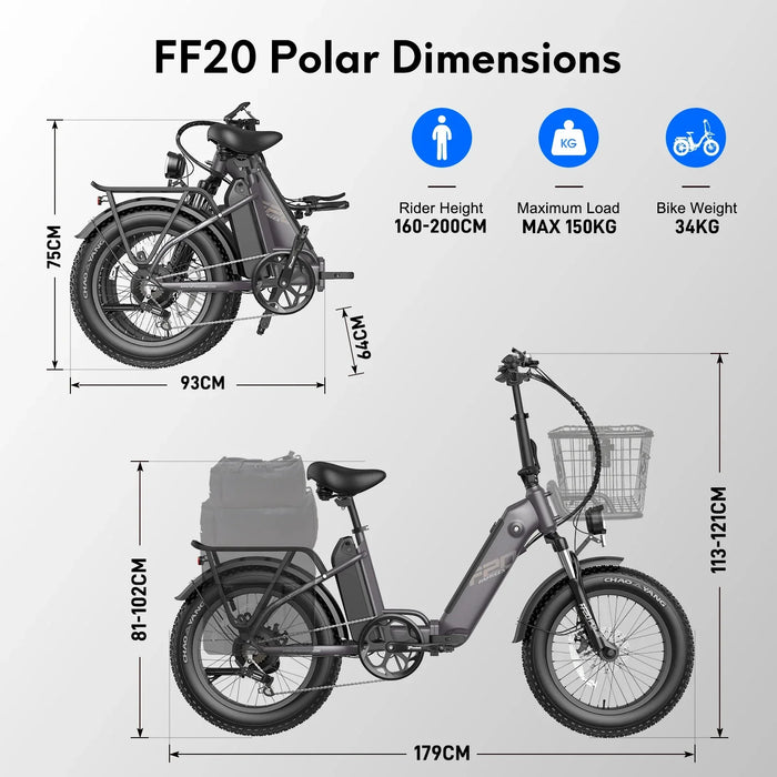 Fafrees FF20 Polar faltbares Elektrofahrrad, 20 x 4,0 Zoll, Fat Tire E-Bike für Erwachsene, 1000 W, 20,8 Ah Akku, 7 Gänge, E-MTB Reichweite 70 km