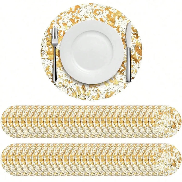 Ensemble jetable avec tissu doré, sets de table ronds en feuille d'or de 33 cm pour la décoration de la maison de fête de noël et la décoration de la Table du dîner