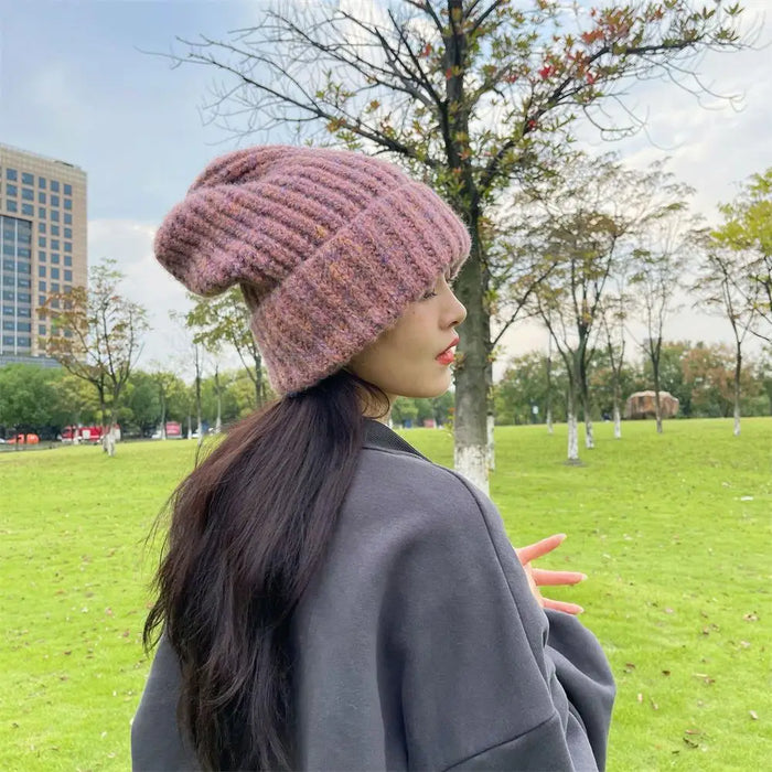 Bonnet en laine unisexe d'hiver, bonnet tricoté en vrac, bonnet Skullies surdimensionné et chaud coréen pour femmes, cadeau de noël