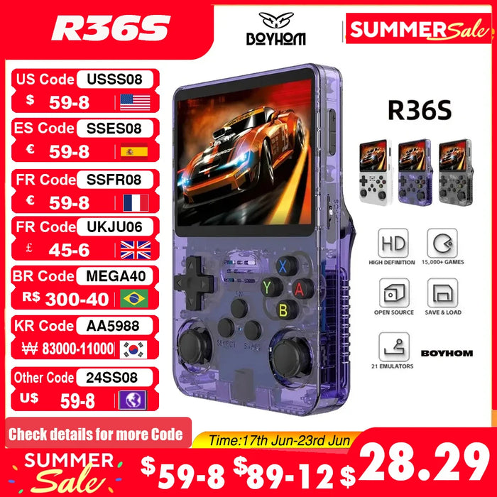 Console de jeu portable rétro Open Source BOYHOM R36S avec écran IPS de 3,5 pouces et stockage de 64 Go