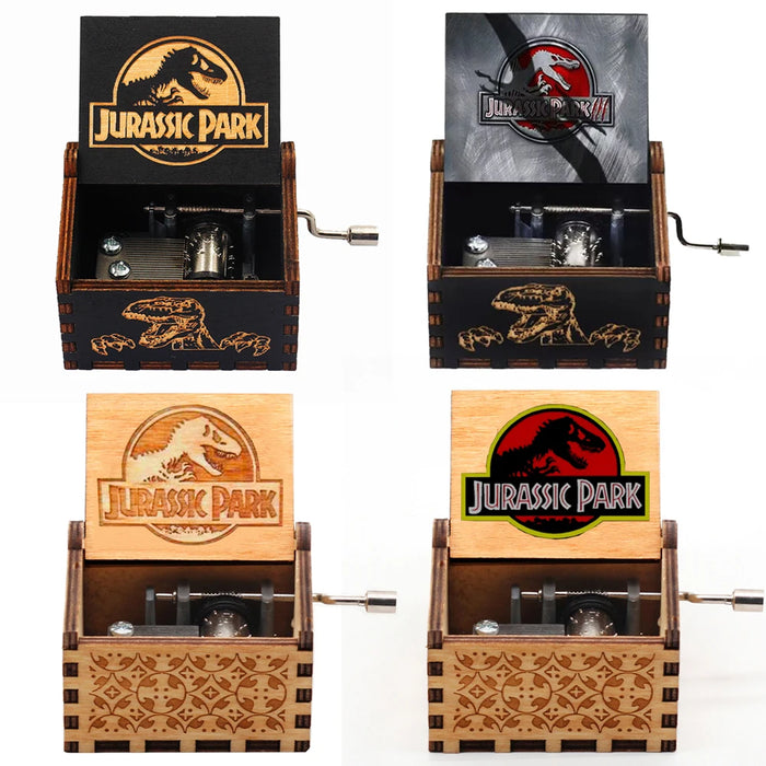 Boîte à musique en bois à manivelle sur le thème Jurassic Park – Cadeau parfait pour les enfants à Noël et anniversaires