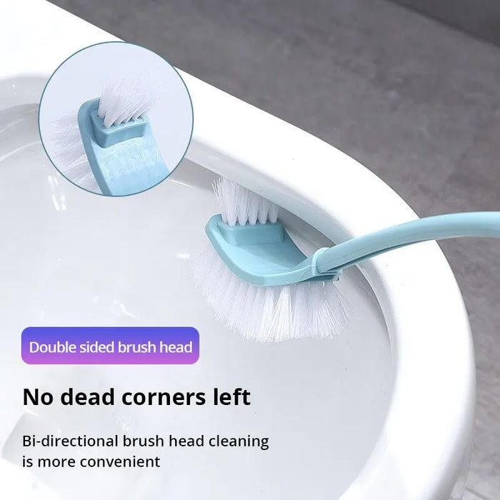 Brosse de toilette polyvalente à Double tête avec poils doux, brosse de nettoyage de salle de bain incurvée en plastique avec manche Long pour coin