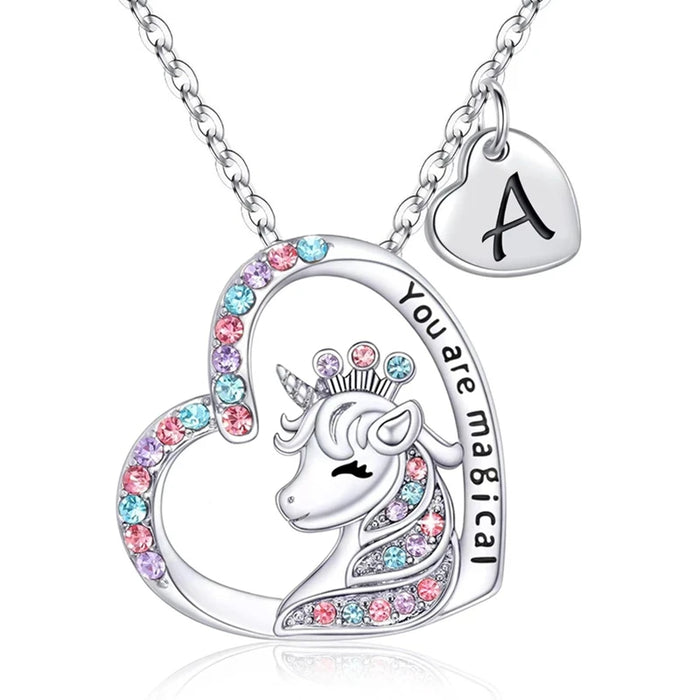 Collar con letra inicial de unicornio mágico: regalo de cumpleaños perfecto para niñas