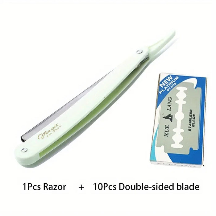 Manual Razor for Men - Stainless Steel Shaving Knife with 10 Blades