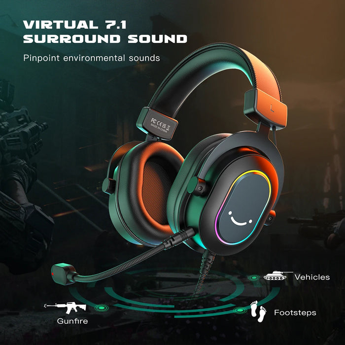 Fifine Dynamic RGB Casque de jeu avec microphone supra-auriculaire Son Surround 7.1 pour PC, PS4 et PS5 - 3 options d'égalisation pour jeux, films et musique