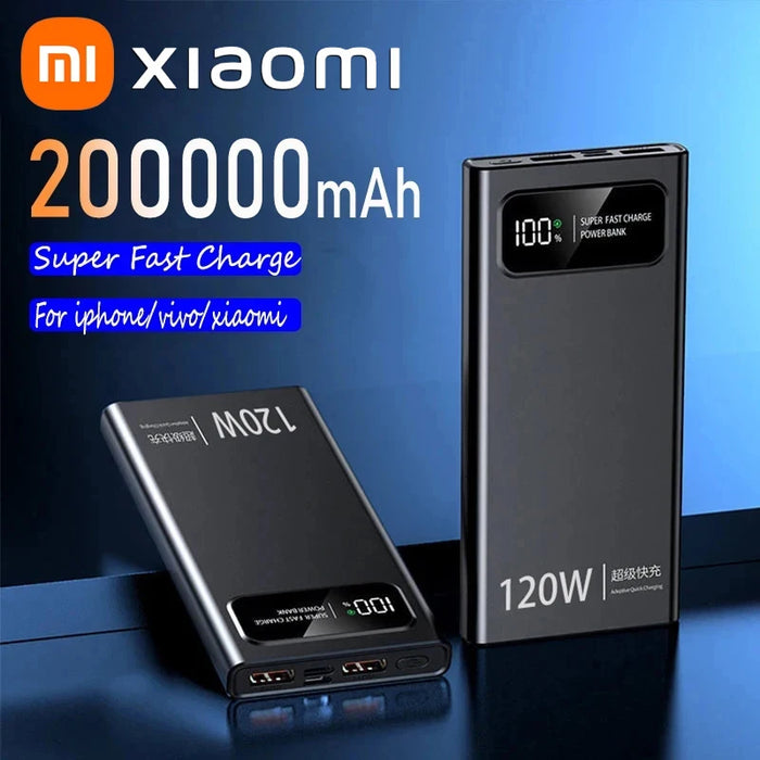 Xiaomi-Banco de energía de 200000mAh, 120W, batería de carga súper rápida, pantalla Digital de alta capacidad, para iPhone, Samsung, Huawei