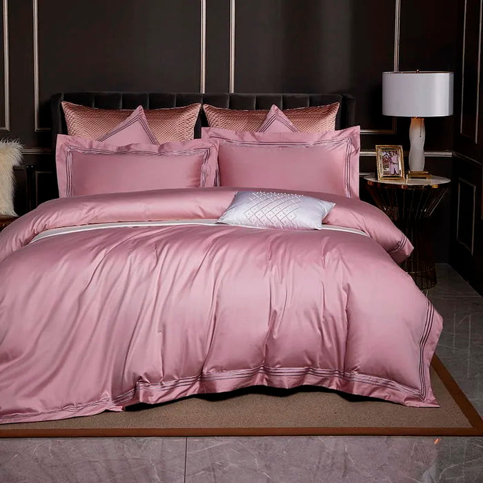 Luxuriöses 1000TC-Bettwäscheset aus ägyptischer Baumwolle, 4/6-teilig, Doppelbett, Queen-Size-US-King-Size-Größe, 3-zeilig bestickte Steppdecke, Bettlaken und Kissenbezug