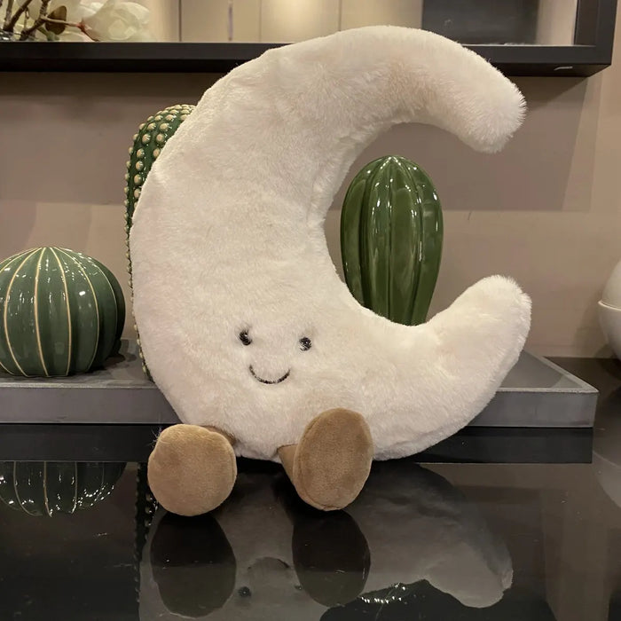 Bonita cara sonriente, Luna blanca, sol amarillo, Animal relleno para decoración de habitación de niños, cojín para sofá, figura de caramelo