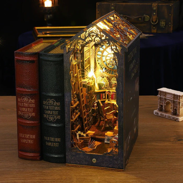 Kit de coin de livre miniature DIY avec lumière LED – Modèle de puzzle en bois 3D pour maison de poupée, livres et décoration – Cadeau parfait pour les adultes pour un anniversaire