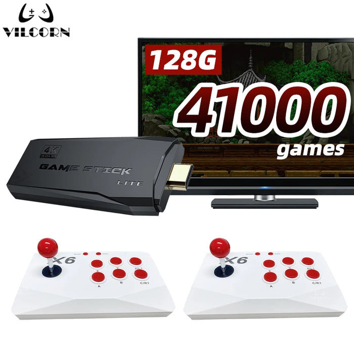 VILCORN Arcade Console de jeu vidéo 4K TV Game Stick avec double joystick d'arcade et 41 000 jeux pour MAME/Sega/PS1/Atari – Cadeau pour enfants