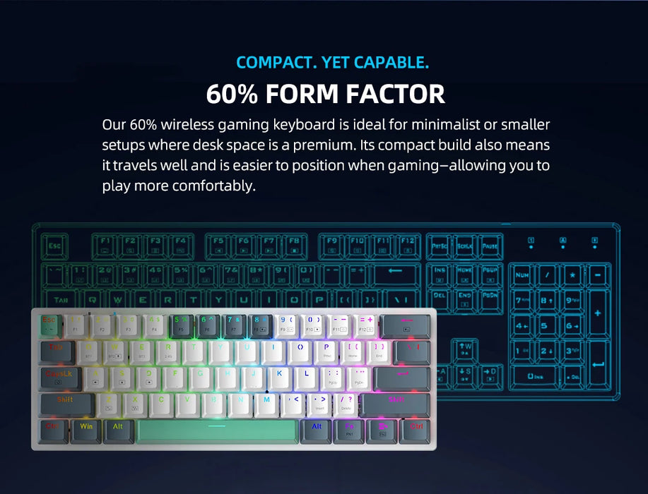 MACHENIKE K500-B61W Teclado mecánico inalámbrico diseño 60% ANSI teclado inalámbrico para juegos RGB trimodo intercambiable en caliente para jugadores