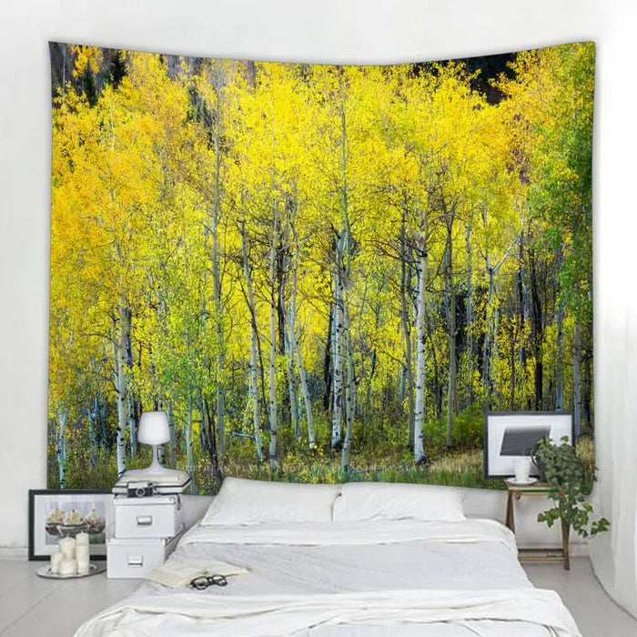 Magnifique papier peint cascade nature avec imprimé forêt et paysage marin - décoration murale hippie de style bohème avec motif mandala