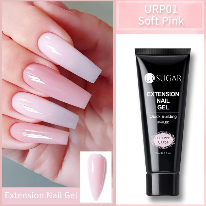 Azúcar UR-Gel de extensión de uñas, 15ml, UV LED, cristal acrílico, blanco, transparente, esmalte de uñas en Gel desnudo, Gel de construcción UV