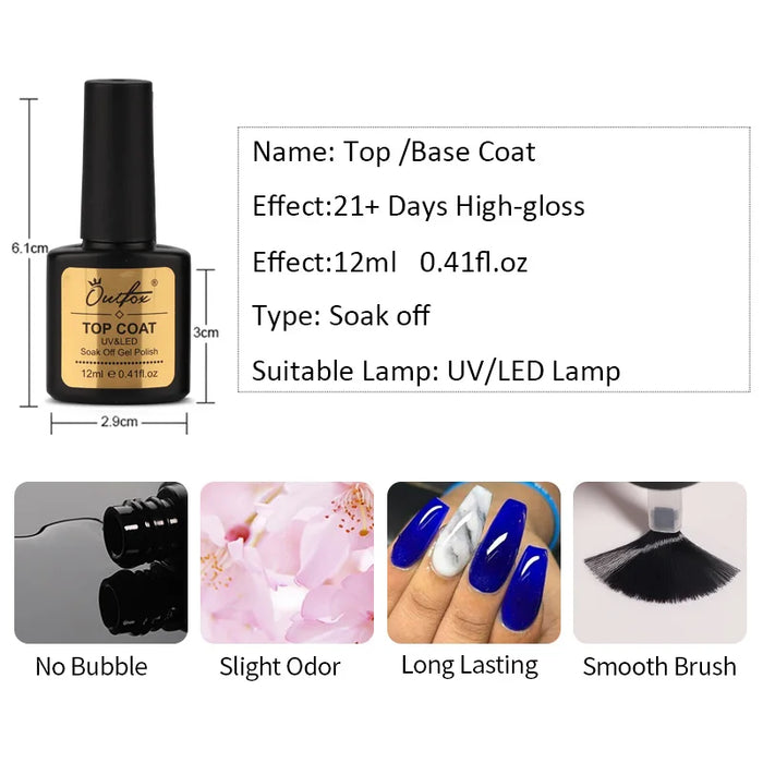 Esmalte de gel UV Soak Off de 12 ml: capa superior y base con acabado brillante y mate, sin limpiar, perfecto para manicura y uñas semipermanentes