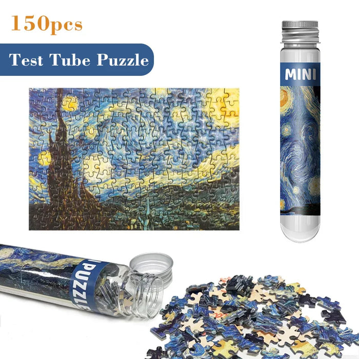 Puzzle 150 pièces dans un tube à essai – La nuit étoilée de Van Gogh, cadeau de Noël idéal pour les amateurs d'art