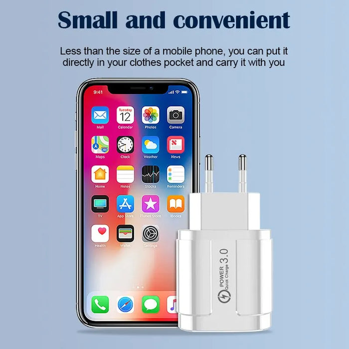 Cargador USB de 18 W y 4 puertos con Quick Charge 3.0 - Cargador de pared portátil para teléfonos móviles y tabletas, compatible con UE/EE. UU.