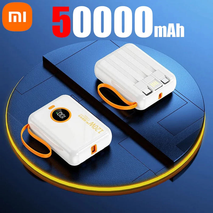 Xiaomi 120 W Schnelllade-Powerbank 100.000 mAh – 3 in 1 mit integriertem Kabel, externer Akku für iPhone, Huawei und Xiaomi 2024 Neu