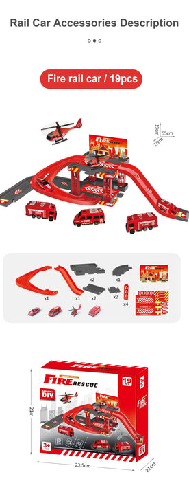 Coffret de jeu à garage multiple pour enfants avec des voitures de pompiers, de police et de dinosaures