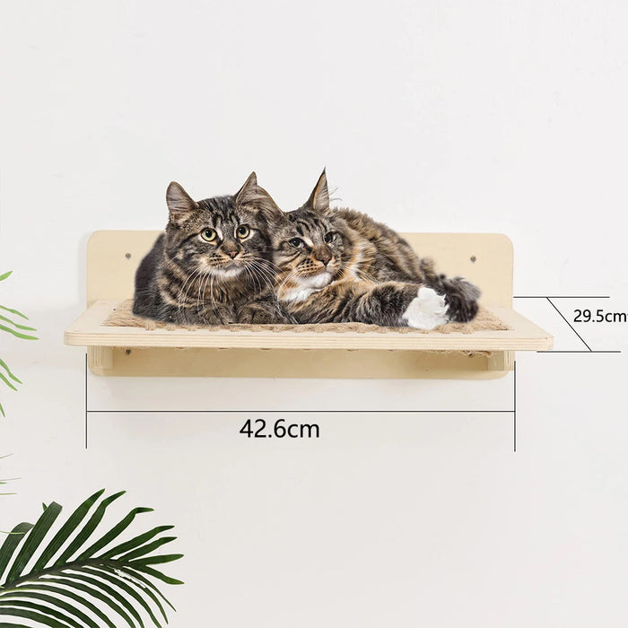 Wandmontierte Katzenbett-Hängematte für große Katzen aus Holz und Sisalseil mit Regalen und Plattformen für Katzenmöbel und zum Springen