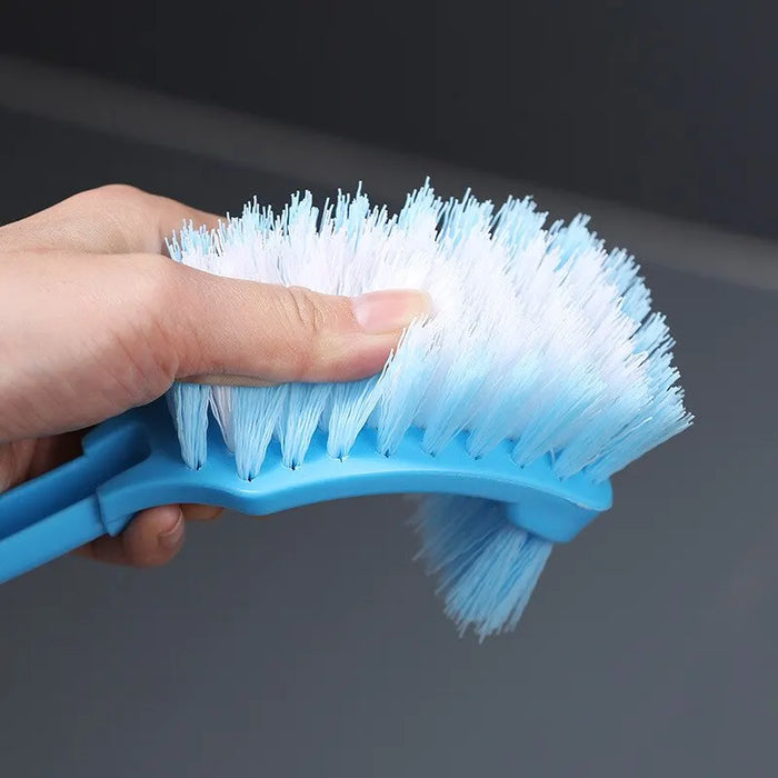 Brosse de toilette polyvalente à Double tête avec poils doux, brosse de nettoyage de salle de bain incurvée en plastique avec manche Long pour coin