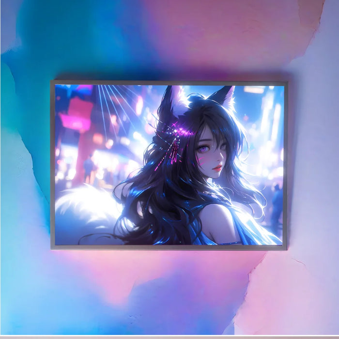 Lampe LED avec personnage de jeu d'anime Fox Girl avec art néon, éclairage d'ambiance HD pour salle de jeux, décoration de table USB à intensité variable et cadeau