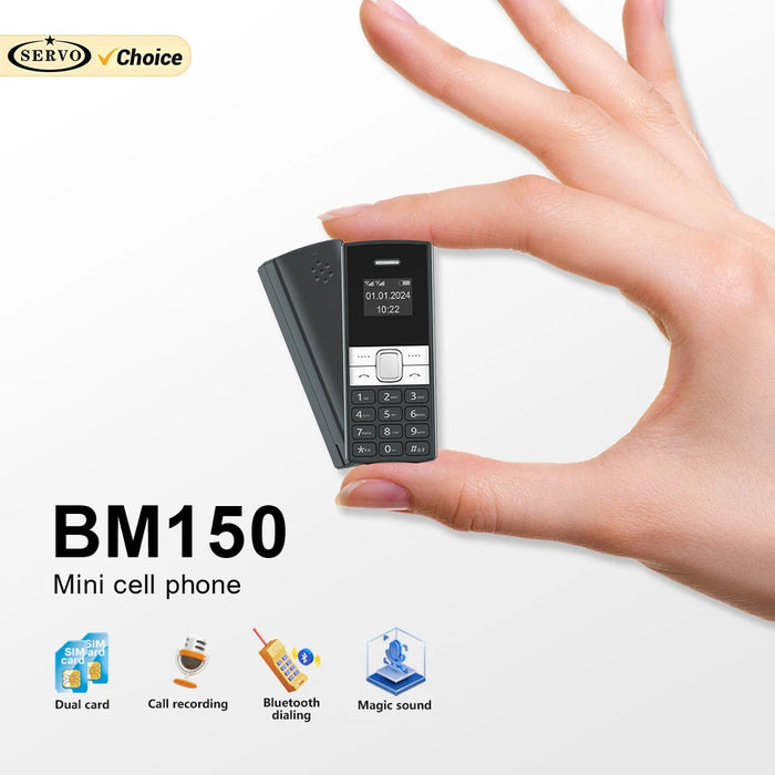 SERVO BM150 Super petit téléphone portable avec 2 cartes SIM en veille, numérotation abrégée, enregistrement automatique des appels et liste noire - Mini bouton, le plus petit téléphone