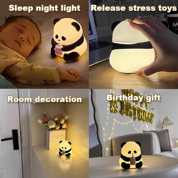 Panda-Nachtlicht mit LED – wiederaufladbare, niedliche Silikonlampe für Kinderzimmer, dimmbares Schlafenszeitlicht und perfektes Geburtstagsgeschenk