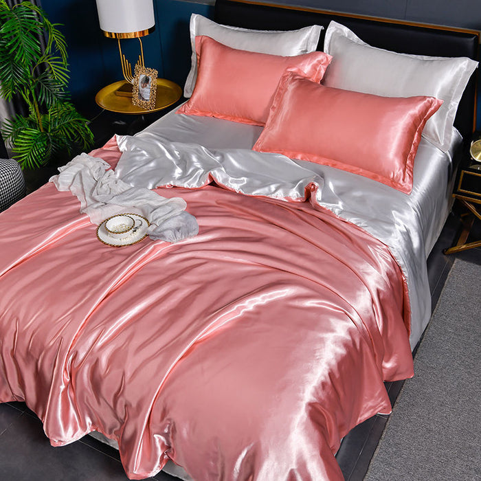 Parure de lit de luxe en satin de soie pour lit Queen et King size – Couette, housse de couette, drap et taie d'oreiller pour lit simple et double.