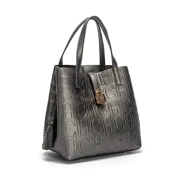 CH Stylish Large Tote Bag with Embossed Design and Letter Print for Women - Versatile Shoulder and Crossbody Bag