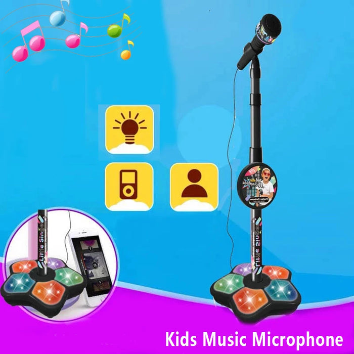 Micrófono para niños con soporte: máquina de música de karaoke e instrumento de aprendizaje para niñas y niños, juguetes de desarrollo y regalos de cumpleaños