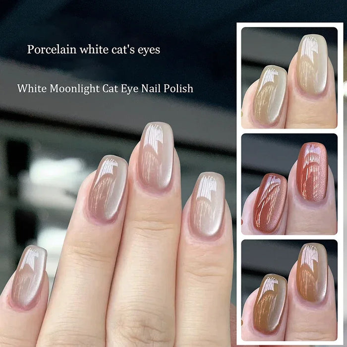 Porcelain White Magnetic Cat Eye Gel Nail Polish in Nude with Sparkling Glitter - Semi-Permanent Soak Off LED UV Gel for Stunning Nail Art