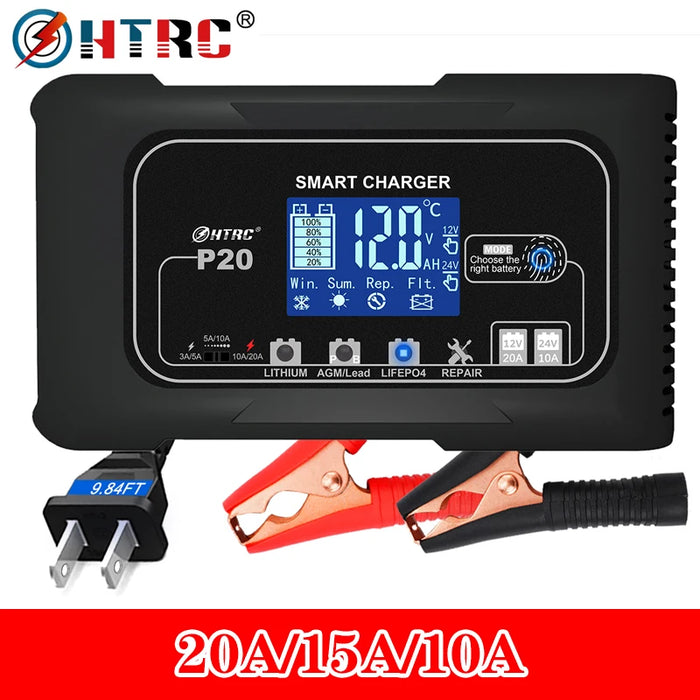 HTRC P20/P15/P10 12 V-24 V chargeur de batterie de voiture LCD réparation automatique d'impulsion charge pour Lifepo4 AGM chargeur de batterie au Lithium au plomb