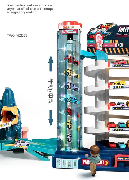 Parking électrique de Construction de dinosaures avec piste de course pour enfants, jouets de Train mécaniques interactifs