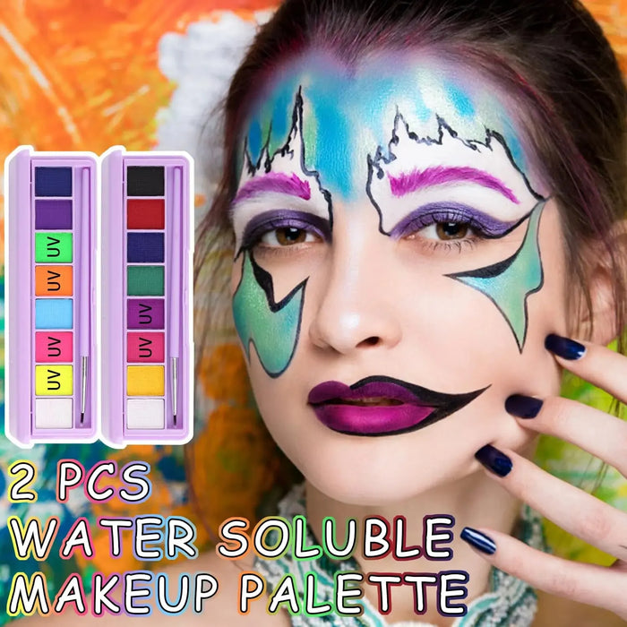 Water-Activated Neon Eyeliner Palette - UV Blacklight Fluorescent Face & Body Paint for Halloween and Festive Looks