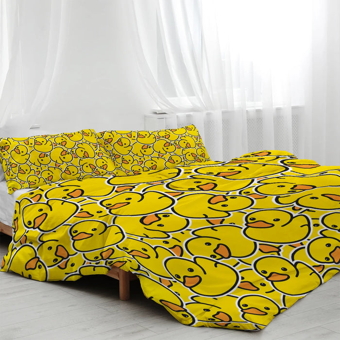 Parure de lit motif petit canard jaune Dense, ensemble de housse de couette décoratif 3 pièces avec 2 taies d'oreiller pour lit de maison familiale