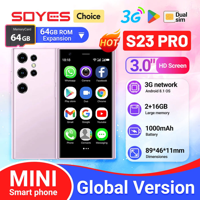 SOYES S23 Pro teléfono inteligente ultradelgado 2GB RAM 16GB ROM Android 8,1 Dual SIM espera 1580mAh red 3G teléfono móvil compacto