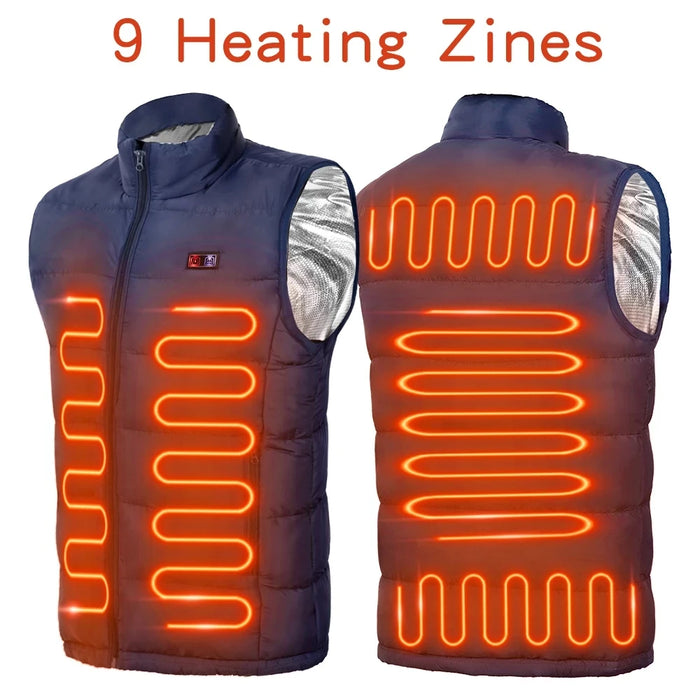 Chaleco calentado por USB con infusión de grafeno para hombres y mujeres, chaqueta eléctrica con 9 zonas de calor para actividades al aire libre y acampadas